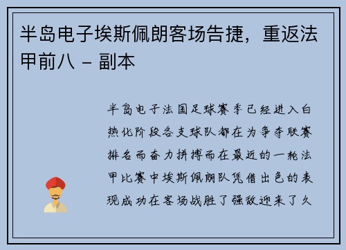 半岛电子埃斯佩朗客场告捷，重返法甲前八 - 副本