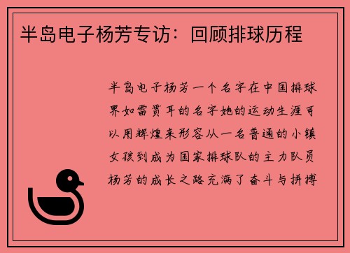 半岛电子杨芳专访：回顾排球历程