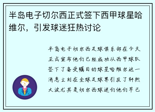 半岛电子切尔西正式签下西甲球星哈维尔，引发球迷狂热讨论