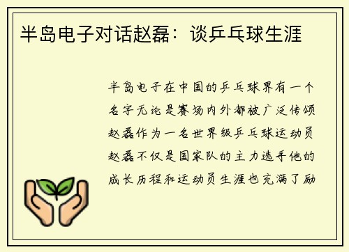 半岛电子对话赵磊：谈乒乓球生涯