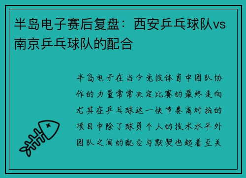 半岛电子赛后复盘：西安乒乓球队vs南京乒乓球队的配合